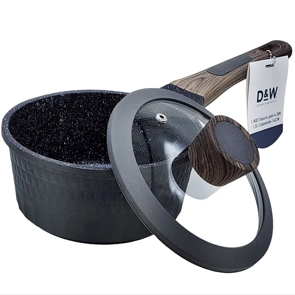 D&W Premium Cookware 6.3in Saucepan Casserole with Lid Aluminum 1.4QT Charcoal